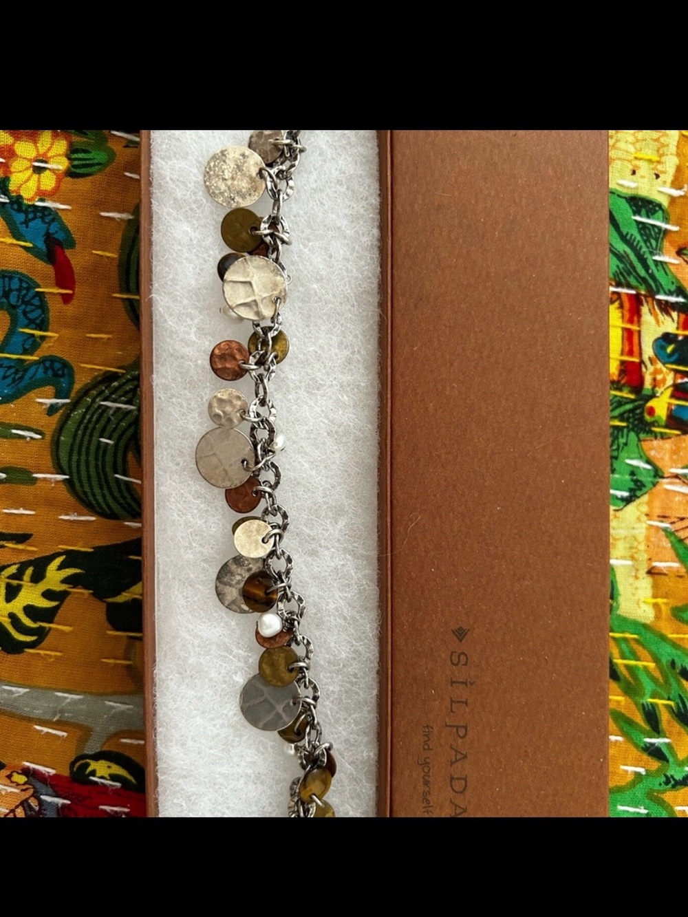 Silpada Multi-Tone Disc & Pearl Charm Bracelet — Silver, Gold, Copper, Brown - Picture 3 of 3